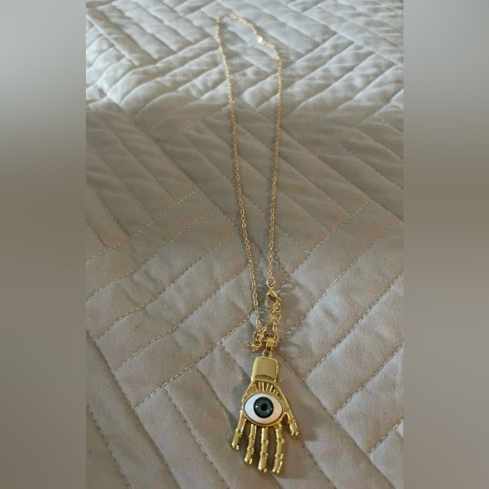 Realistic Evil Eye Hamsa~ Hand of Fatima Miriam Hamesh God Blue Eyeball Necklace - Picture 12 of 13
